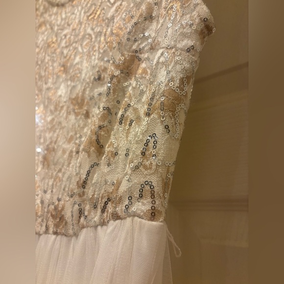 Sequin Sleeveless Dress in Cream and Gold and Chiffon Bottom - Picture 7 of 10
